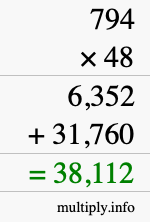How to calculate 794 times 48 using long multiplication