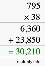 How to calculate 795 times 38 using long multiplication