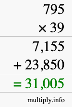 How to calculate 795 times 39 using long multiplication