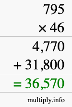How to calculate 795 times 46 using long multiplication