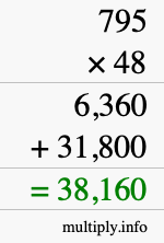 How to calculate 795 times 48 using long multiplication