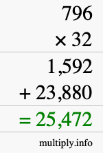 How to calculate 796 times 32 using long multiplication How to calculate 796 times 32 using long multiplication