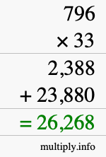 How to calculate 796 times 33 using long multiplication