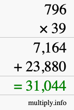 How to calculate 796 times 39 using long multiplication