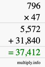 How to calculate 796 times 47 using long multiplication
