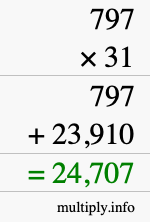 How to calculate 797 times 31 using long multiplication