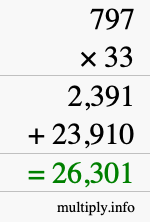 How to calculate 797 times 33 using long multiplication