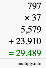 How to calculate 797 times 37 using long multiplication