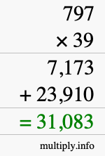 How to calculate 797 times 39 using long multiplication