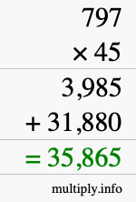 How to calculate 797 times 45 using long multiplication
