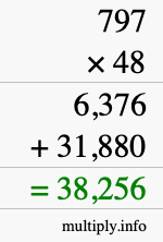 How to calculate 797 times 48 using long multiplication