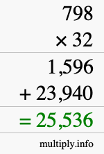 How to calculate 798 times 32 using long multiplication How to calculate 798 times 32 using long multiplication