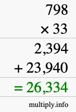 How to calculate 798 times 33 using long multiplication
