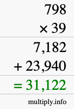 How to calculate 798 times 39 using long multiplication