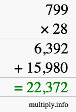 How to calculate 799 times 28 using long multiplication