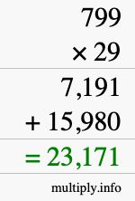 How to calculate 799 times 29 using long multiplication