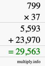 How to calculate 799 times 37 using long multiplication