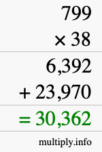 How to calculate 799 times 38 using long multiplication