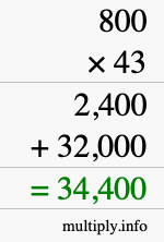 How to calculate 800 times 43 using long multiplication