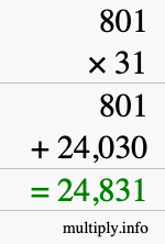 How to calculate 801 times 31 using long multiplication