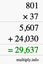 How to calculate 801 times 37 using long multiplication