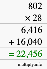 How to calculate 802 times 28 using long multiplication