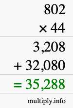 How to calculate 802 times 44 using long multiplication