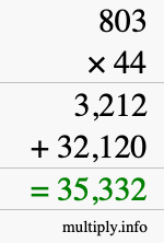 How to calculate 803 times 44 using long multiplication