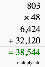 How to calculate 803 times 48 using long multiplication