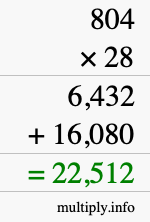 How to calculate 804 times 28 using long multiplication