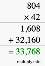 How to calculate 804 times 42 using long multiplication