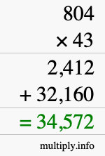 How to calculate 804 times 43 using long multiplication