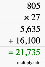 How to calculate 805 times 27 using long multiplication