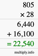 How to calculate 805 times 28 using long multiplication How to calculate 805 times 28 using long multiplication