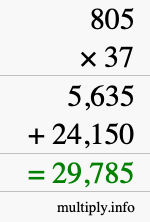 How to calculate 805 times 37 using long multiplication