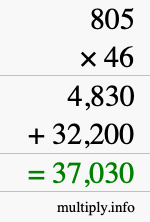 How to calculate 805 times 46 using long multiplication