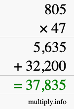 How to calculate 805 times 47 using long multiplication