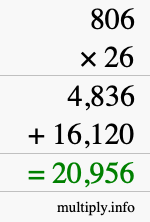 How to calculate 806 times 26 using long multiplication How to calculate 806 times 26 using long multiplication