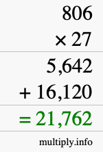 How to calculate 806 times 27 using long multiplication