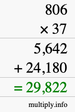 How to calculate 806 times 37 using long multiplication