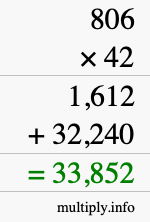 How to calculate 806 times 42 using long multiplication
