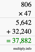 How to calculate 806 times 47 using long multiplication