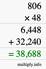 How to calculate 806 times 48 using long multiplication