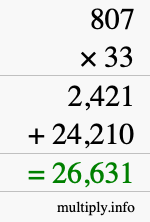 How to calculate 807 times 33 using long multiplication