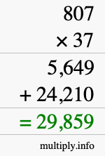 How to calculate 807 times 37 using long multiplication