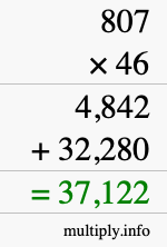How to calculate 807 times 46 using long multiplication