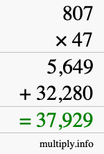 How to calculate 807 times 47 using long multiplication