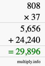 How to calculate 808 times 37 using long multiplication