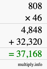 How to calculate 808 times 46 using long multiplication