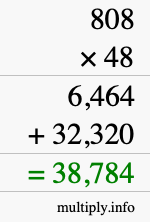 How to calculate 808 times 48 using long multiplication